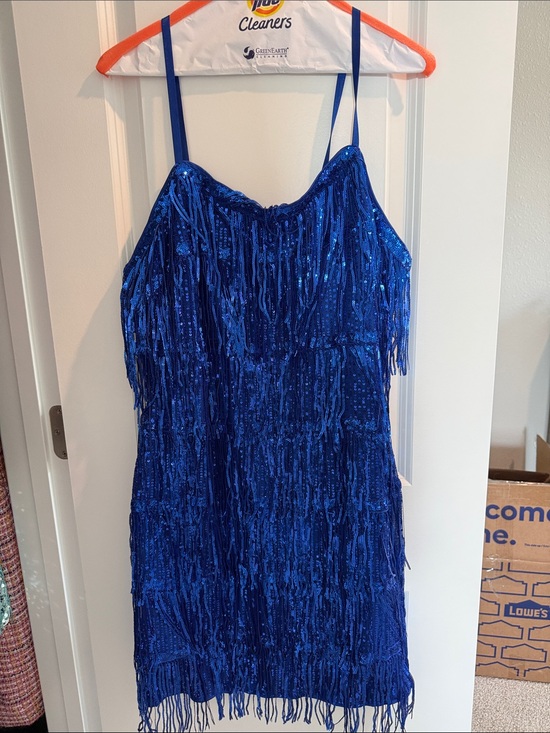 Dresses & Skirts - Royal Blue Sequin Fringe Slip Dress